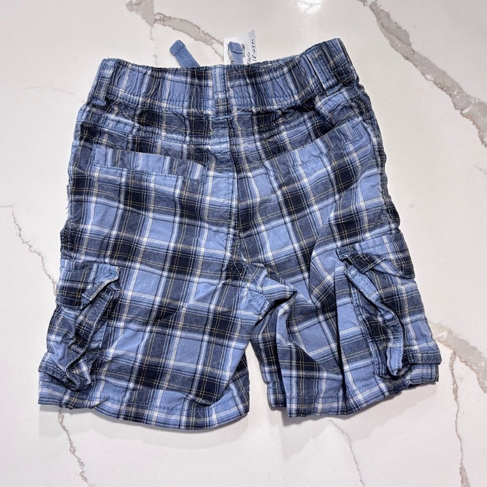 Gymboree | Infant Baby Boys Cargo Blue Navy White Plaid Casual Shorts 18-24M - Picture 2 of 16